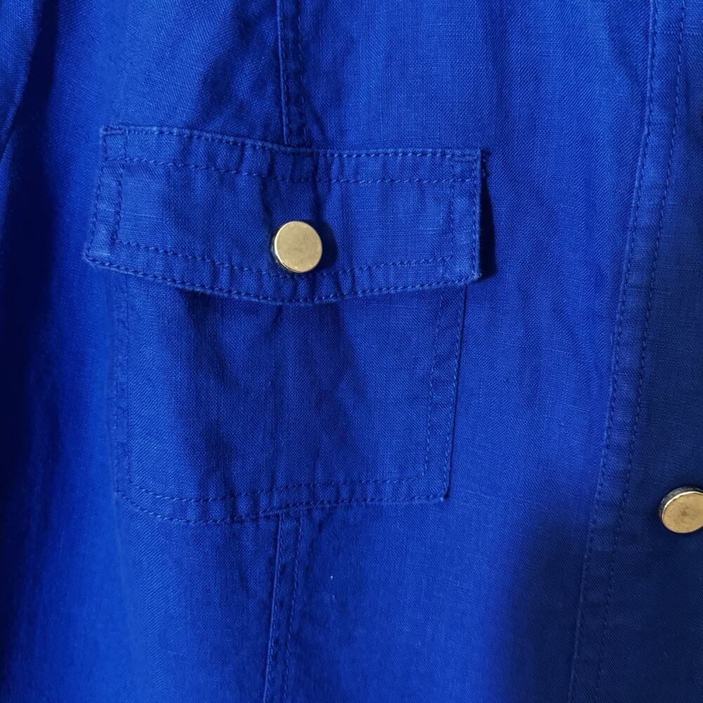 Chico’s Cobalt Blue Jacket Shacket Sz 3 (XL, 14-16) 100% Linen Women's High Neck - Picture 2 of 12